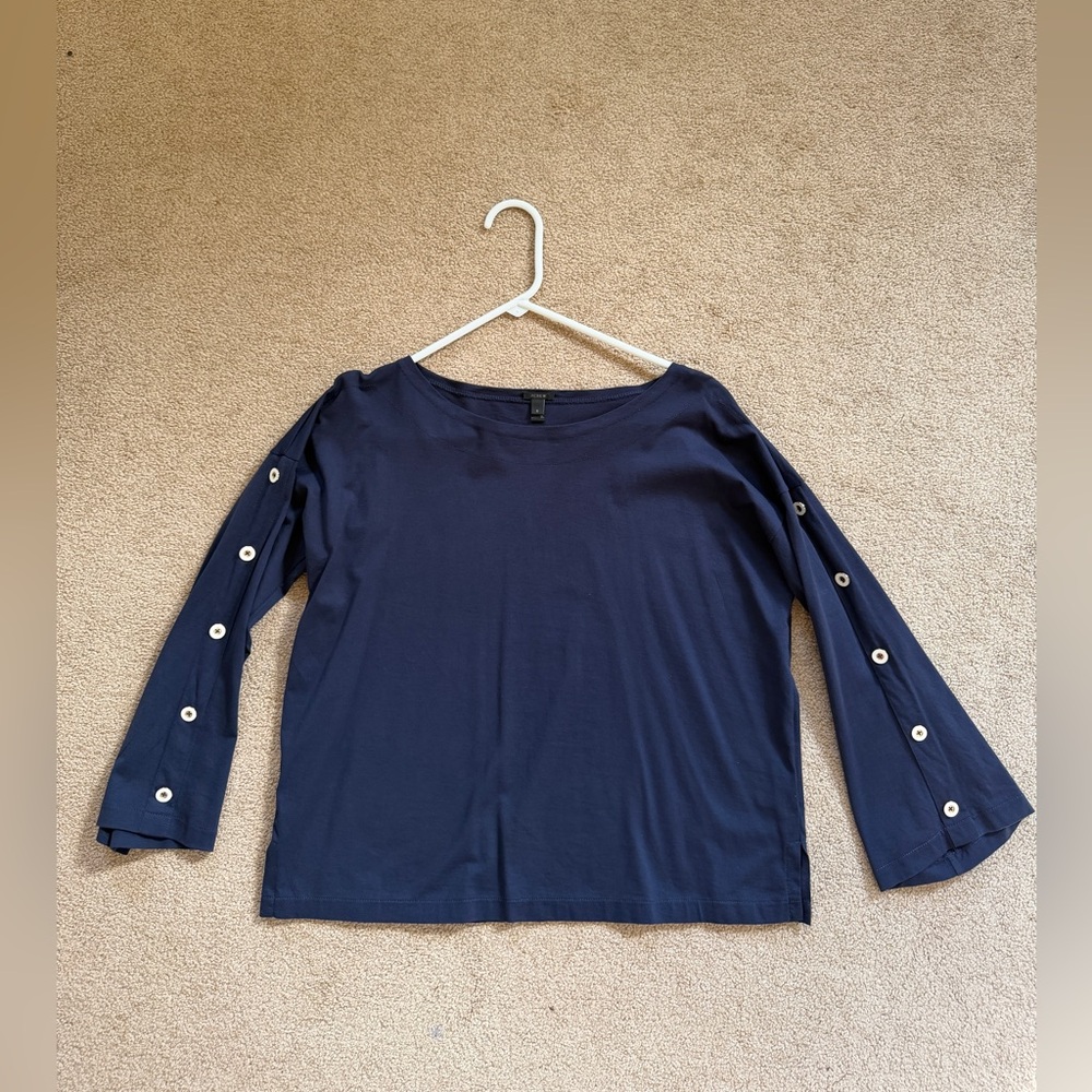 J. Crew Navy Long Sleeve Top with Button Accents